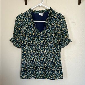 J. Crew Short-Sleeved Top with Ruffled Sleeves Floral Size XS